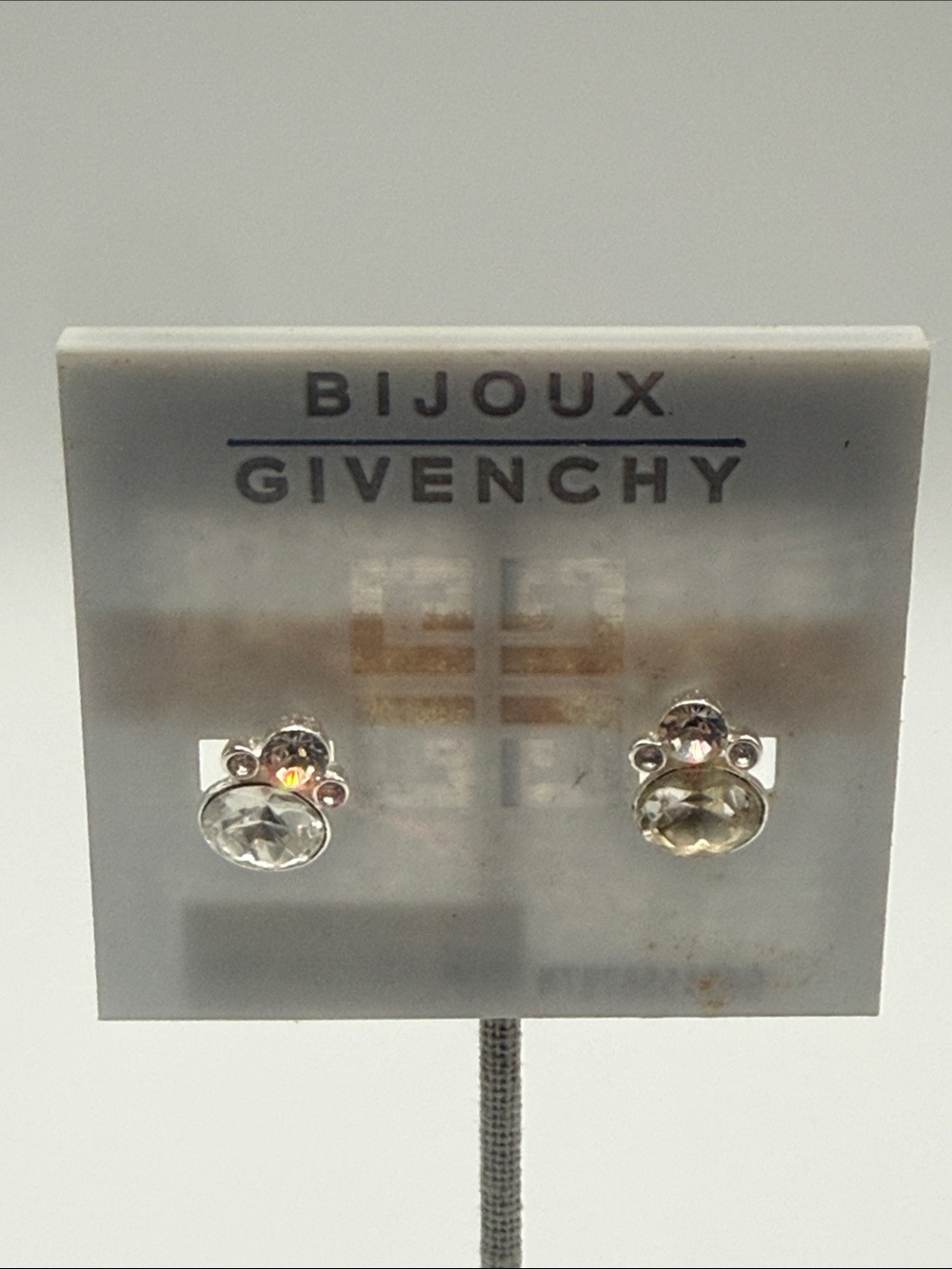 Givenchy Bijoux Rhinestone Silver Tone Clip-On Earrings Vintage Designer
